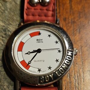 BOY LONDON White Dial Quartz Watch with Red Accents Vintage 1990's.